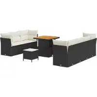 vidaXL Tuinbank Set met kussen met opslag 10 pcs Zwart en crème