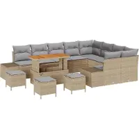vidaXL Tuinbank Set met kussen 13 pcs Beige poly rattan