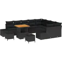 vidaXL Tuinbank Set met kussen 12 pcs Zwart poly rattan