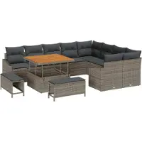 vidaXL Tuinbank Set 12 st 7-Aantal zitplaatsen Grijs Poly rattan