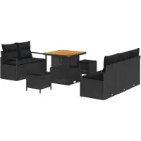 vidaXL Tuinbank Set met kussen 8 pcs Zwart poly rattan