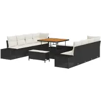 vidaXL Tuinbank Set 11 st Zwart poly rattan