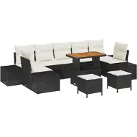 vidaXL Tuinset met tuinbank en kussens, 10 stuks, zwart, polyrotan