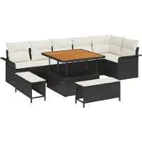 vidaXL Tuinbank Set 9 st 8-Aantal zitplaatsen Zwart