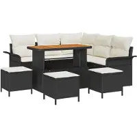 vidaXL Tuinset, 8 stuks, 7 zitplaatsen, zwart en crème