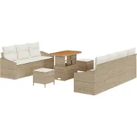 vidaXL Tuinbank Set 10 st Beige poly rattan