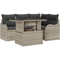 vidaXL Buiten Eettafel Set 5 st Lichtgrijs Poly rattan