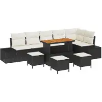 vidaXL Tuinbank Set 9 st Zwart poly rattan