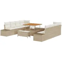 vidaXL Tuinbank Set met kussen 11 pcs Beige poly rattan