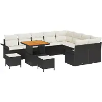 vidaXL Tuinset met 12 zitplaatsen, zwart, van polyrotan