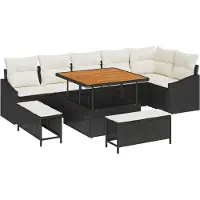 vidaXL Tuinbank Set 9 st Zwart poly rattan