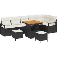 vidaXL Tuinbank Set 9 st Zwart Poly rattan