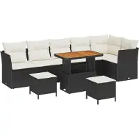 vidaXL Tuinbank Set 9 st Zwart poly rattan