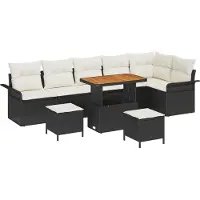 vidaXL Tuinset, 9-delig, 8 zitplaatsen, zwart en crème