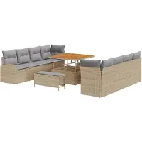 vidaXL Tuinbank Set 11 st 10-Aantal zitplaatsen Beige en Lichtgrijs