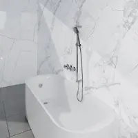 FortiFura Nebbio Badcombinatie-set - thermostaatkraan - glijstang met geïntegreerde wandaansluitbocht - metalen doucheslang - ronde handdouche - badvulcombinatie - chroom