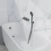 FortiFura Nebbio Badcombinatie-set - thermostaatkraan - wandaansluitbocht met handdouchehouder - gladde doucheslang - ronde handdouche - badvulcombinatie - geborsteld gunmetal PVD