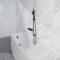 FortiFura Nebbio Badcombinatie-set - thermostaatkraan - glijstang met geïntegreerde wandaansluitbocht - gladde doucheslang - ronde handdouche - badvulcombinatie - mat zwart