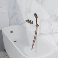 FortiFura Nebbio Badcombinatie-set - thermostaatkraan - wandaansluitbocht met handdouchehouder - metalen doucheslang - ronde handdouche - badvulcombinatie - geborsteld koper PVD (koper)
