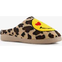Thu!s dames pantoffels met panterprint en een smiley bruin maat 39/40