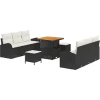 vidaXL Tuinbank Set met kussen 9 pcs Zwart poly rattan