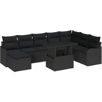 vidaXL Tuinset met 9 delen, zwart, van polyrotan
