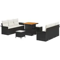 vidaXL Tuinbank Set 9 st Zwart poly rattan