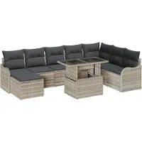 vidaXL Tuinbank Set 9 st Lichtgrijs Poly rattan