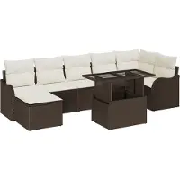 vidaXL Tuinbank Set met kussen 8 pcs Bruin Poly rattan