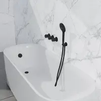 FortiFura Nebbio Badcombinatie-set - thermostaatkraan - wandaansluitbocht met handdouchehouder - gladde doucheslang - ronde handdouche - badvulcombinatie - mat zwart