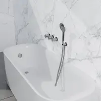 FortiFura Nebbio Badcombinatie-set - thermostaatkraan - wandaansluitbocht met handdouchehouder - metalen doucheslang - ronde handdouche - badvulcombinatie - chroom
