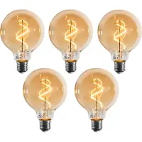 LUEDD Set van 5 E27 dimbare LED lamp spiraal filament G95 goud 4W 270 lm 2100K