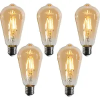 LUEDD Set van 5 E27 dimbare LED lampen filament ST64 goud 4.5W 450 lm 2200K