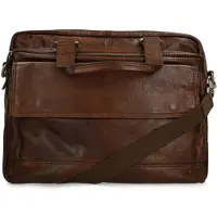 Manfield 16 inch bruine leren laptoptas | Maat Onesize