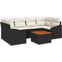 vidaXL Tuinbank Set met kussen 7 pcs Zwart poly rattan