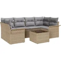 vidaXL Tuinbank Set 7 st Beige poly rattan