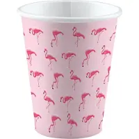 Amscan Flamingo party bekertjes - 8x stuks - 250 ml - karton - feestbekertjes - verjaardag/kinderfeest bekers - tropisch/hawaii thema