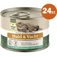 VITALstyle Huid & Vacht - Kattenvoer Natvoer - Ondersteunt Bij Huidproblemen En Extreem Verharen - Met o.a. Brandnetel & Sint Janskruid - 24 x 200 g