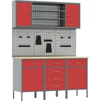 vidaXL Werk Cabinet 7 st Rood en Grijs Engineered hout en staal