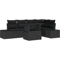 vidaXL Tuinset met 6 zitplaatsen, zwart, van polyrotan