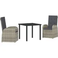 vidaXL Tuin Eettafel Set 3 st Grijs poly rattan