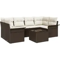 vidaXL Tuinbank Set 7 st Bruin poly rattan