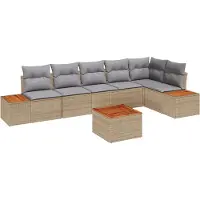 vidaXL Tuinbank Set 7 st Beige Poly rattan