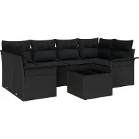vidaXL Tuinbank Set 7 st Zwart poly rattan
