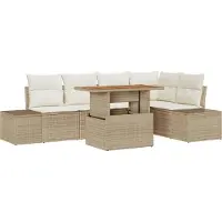 vidaXL Tuinset met 6 zitplaatsen, beige, van polyrotan