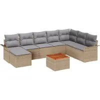 vidaXL Tuinbank Set met kussen 9 pcs Beige poly rattan