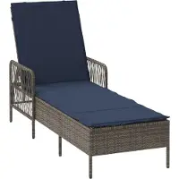 vidaXL Zonnebed van polyrotan, grijs en marineblauw