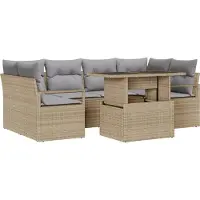 vidaXL Tuinbank Set 7 st 6-Aantal zitplaatsen Beige poly rattan
