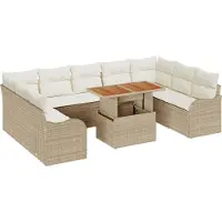 vidaXL Tuinbank Set 10 st 9-Aantal zitplaatsen beige en crèmekleurig