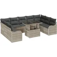 vidaXL Tuinbank Set 10 st 9-Aantal zitplaatsen Lichtgrijs Poly Riet